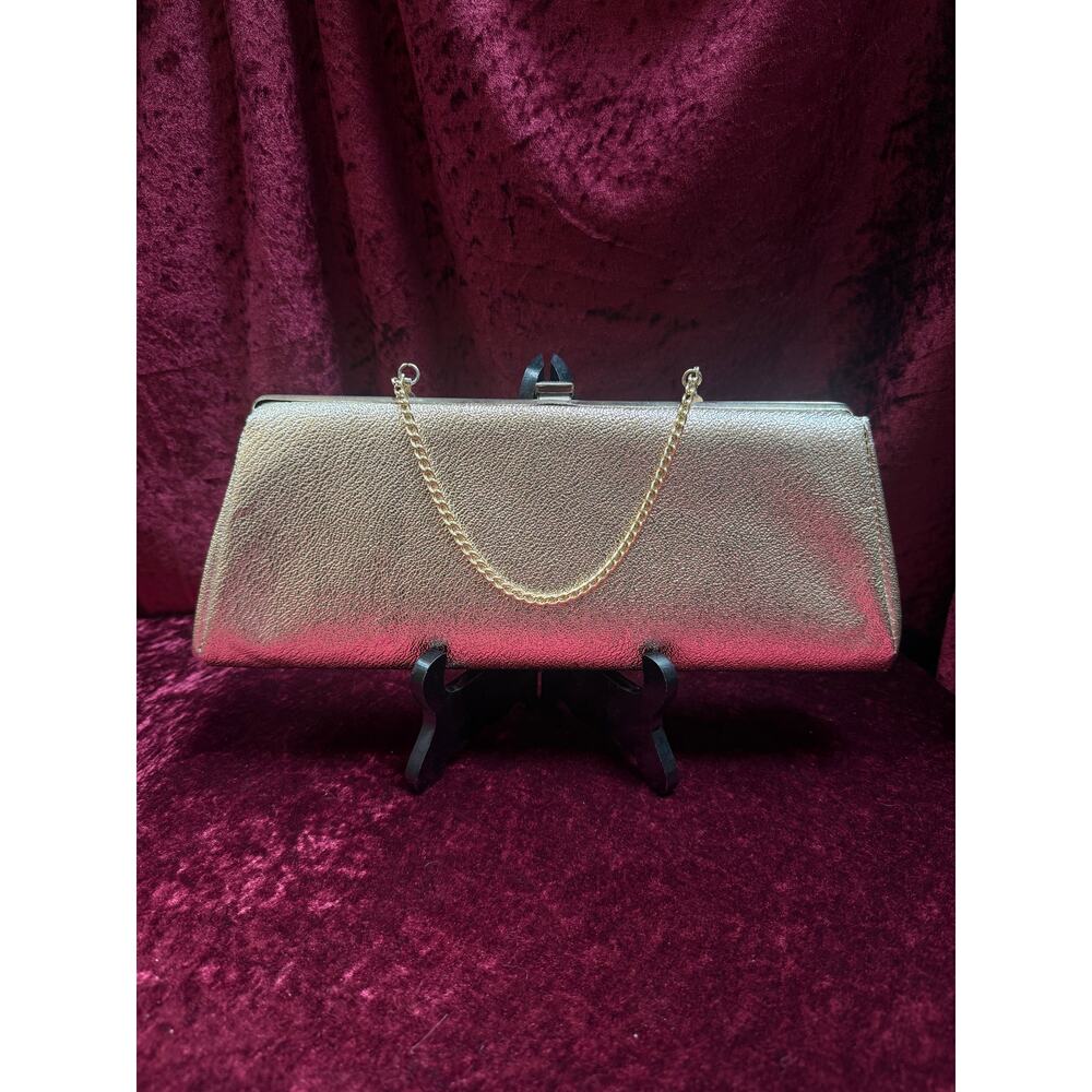 Vintage Accessories Gold Metallic Clutch Clasp Closure w/ Chain Strap 1950s